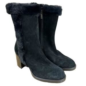 Aquatalia NWT Iliana Mid Calf Suede Faux Fur Side Zip Boots Black Size 10
